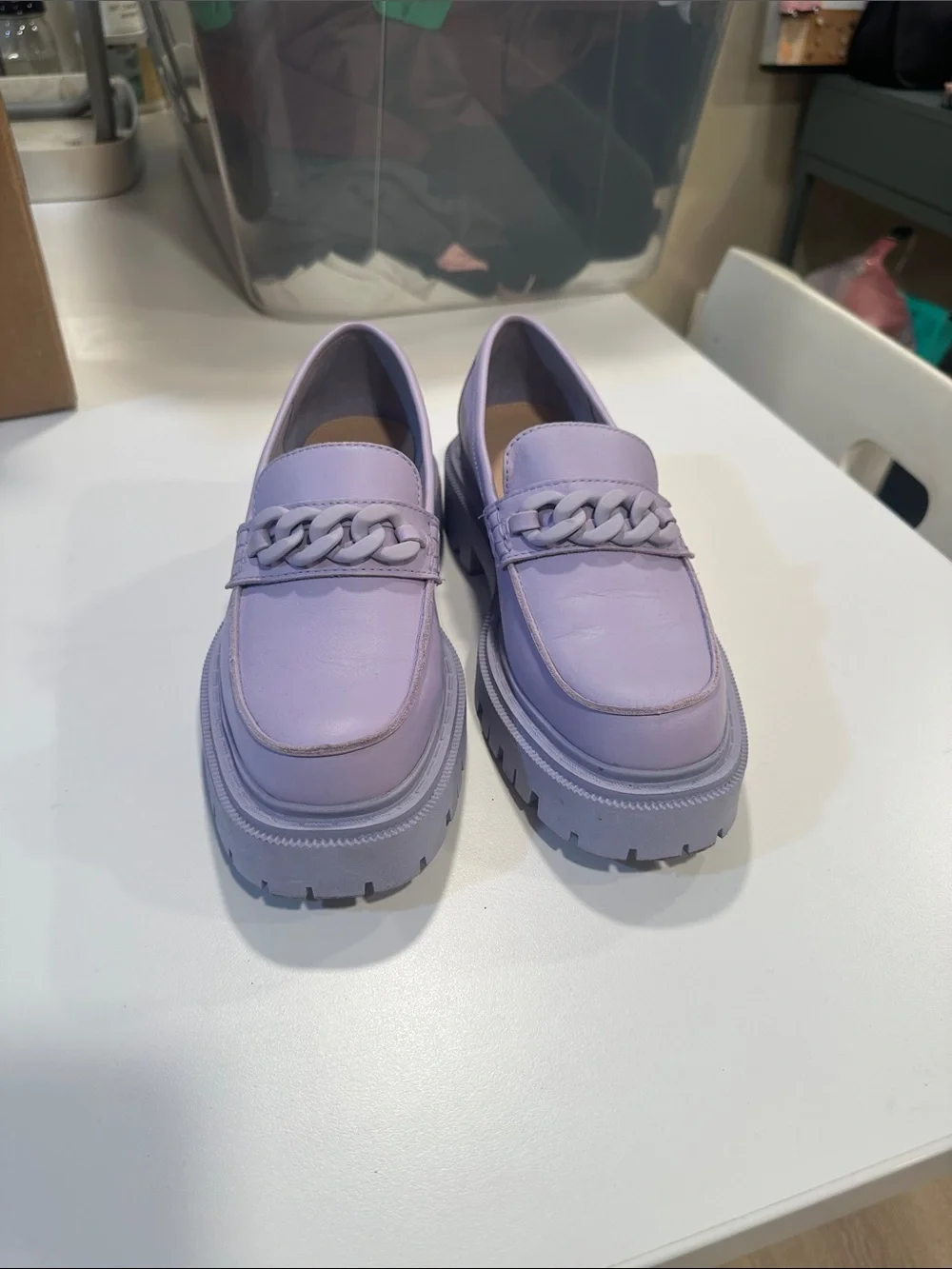 ALDO Lavender Chain-Trim Leather Loafers